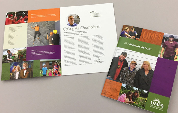 Cover and spread of UMFS annual report